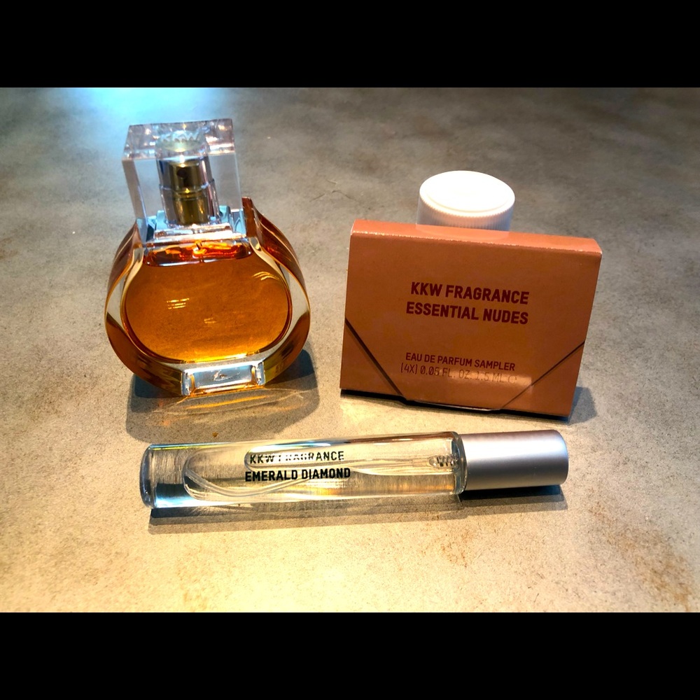 Includes kkw emerald diamond purse spray, essential nudes sampler set, Kendall.